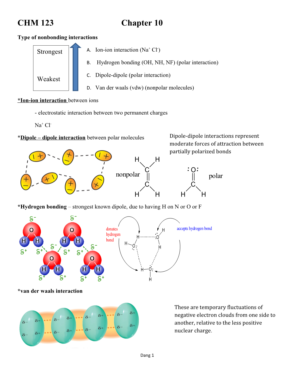 B.Hydrogen Bonding (OH, NH, NF) (Polar Interaction)