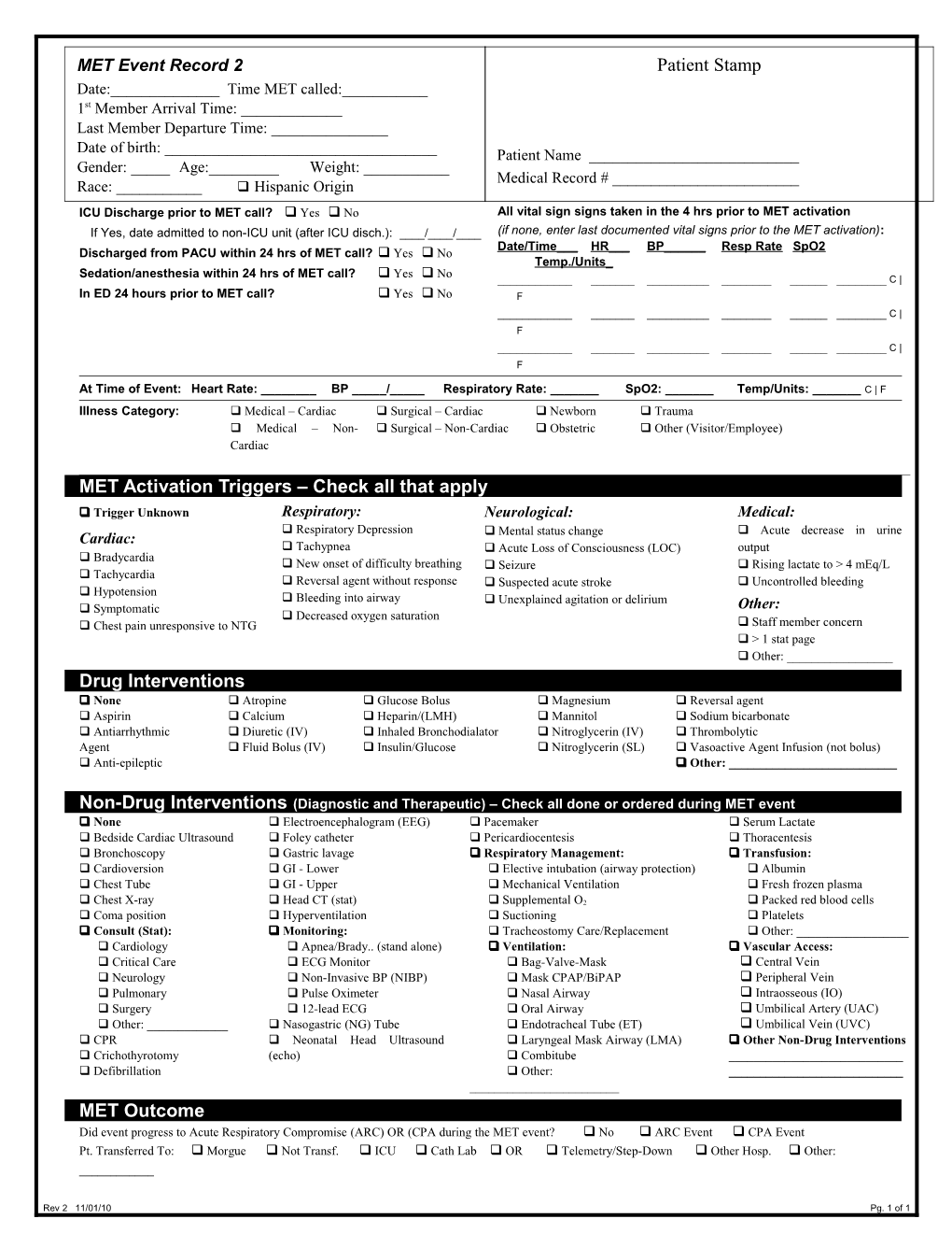 RRS/MET Data Collection Form