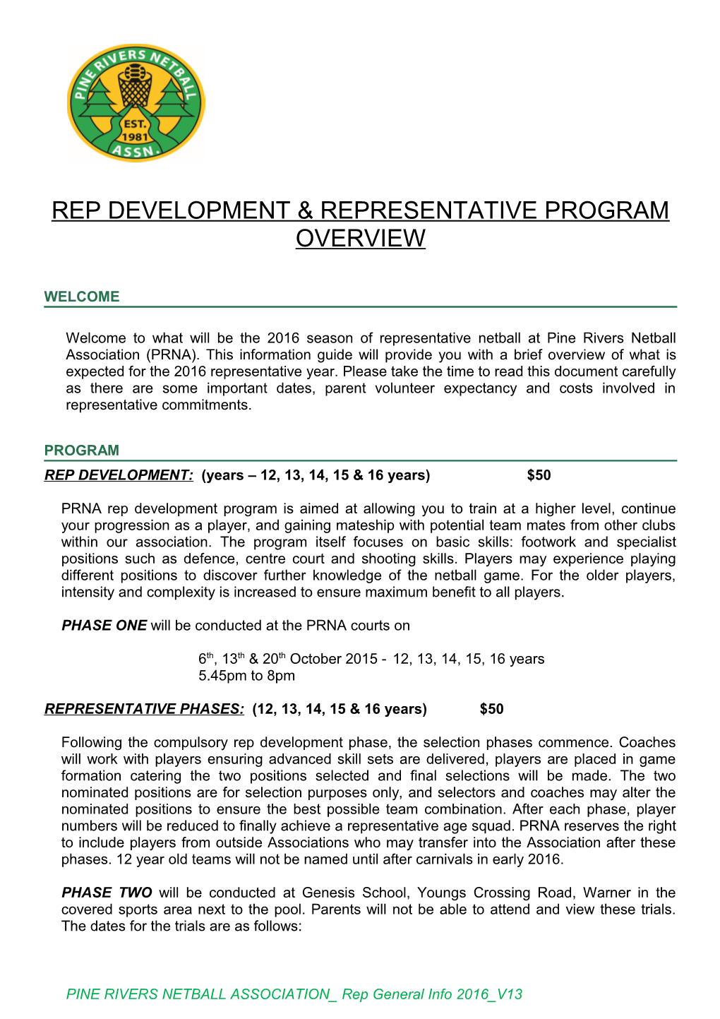 Rep Development & Representative Program Overview