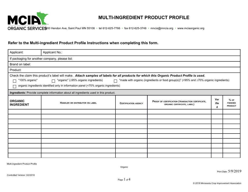 Refer to the Multi-Ingredient Product Profile Instructions When Completing This Form