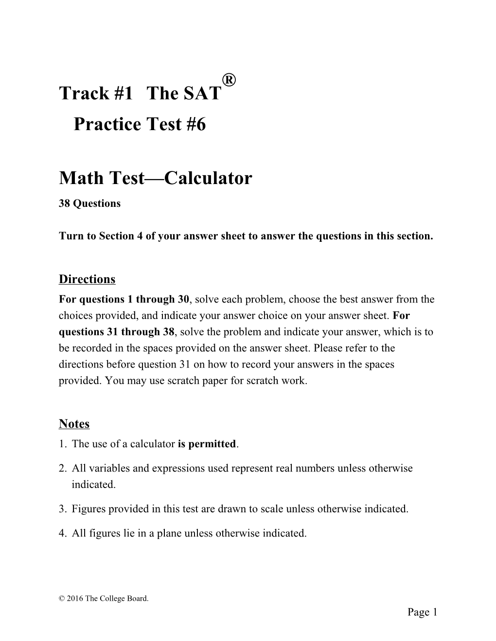 SAT Practice Test 6 for Assistive Technology Math Test, Calculator SAT Suite of Assessments