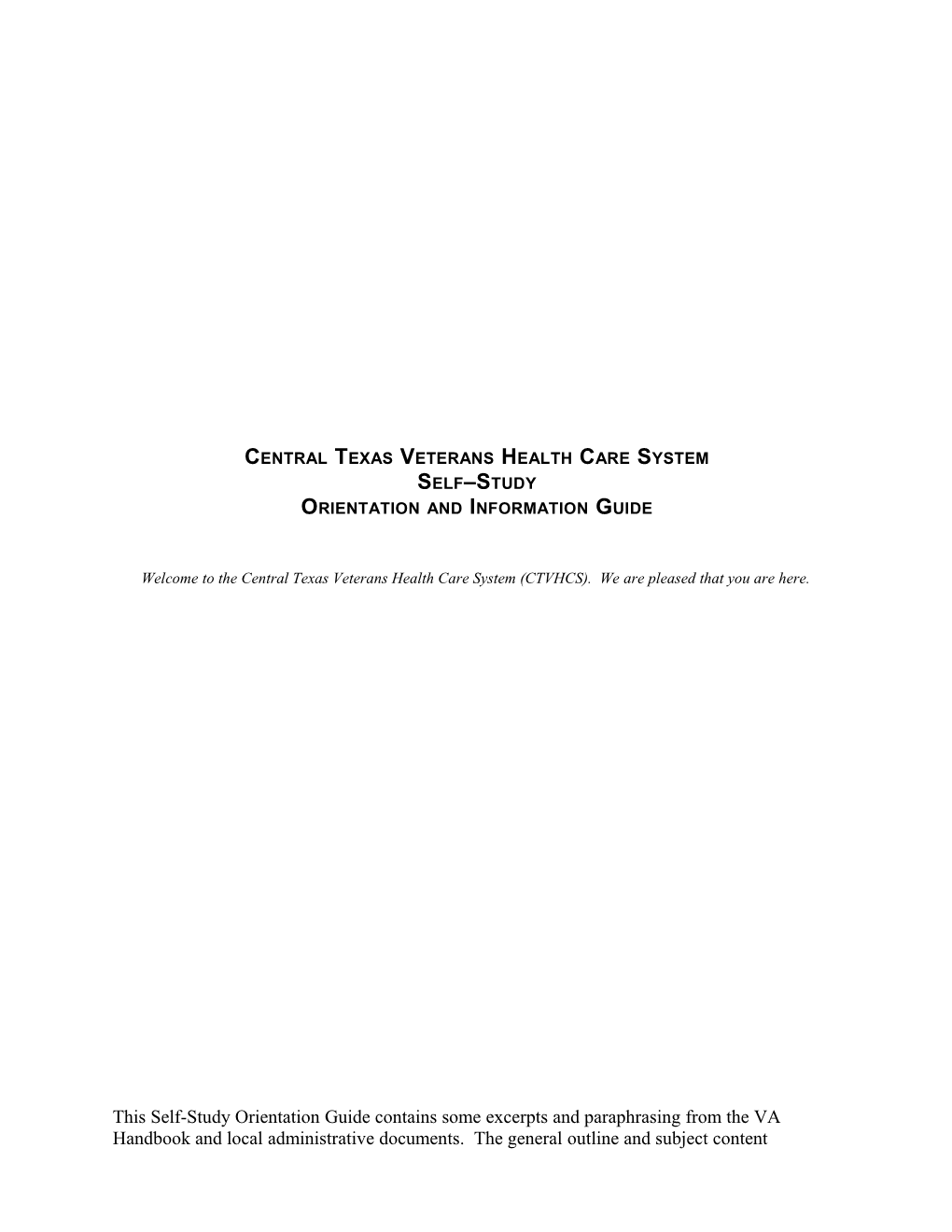 Central Texas Veterans Health Care System Self-Study Orientation and Information Guide