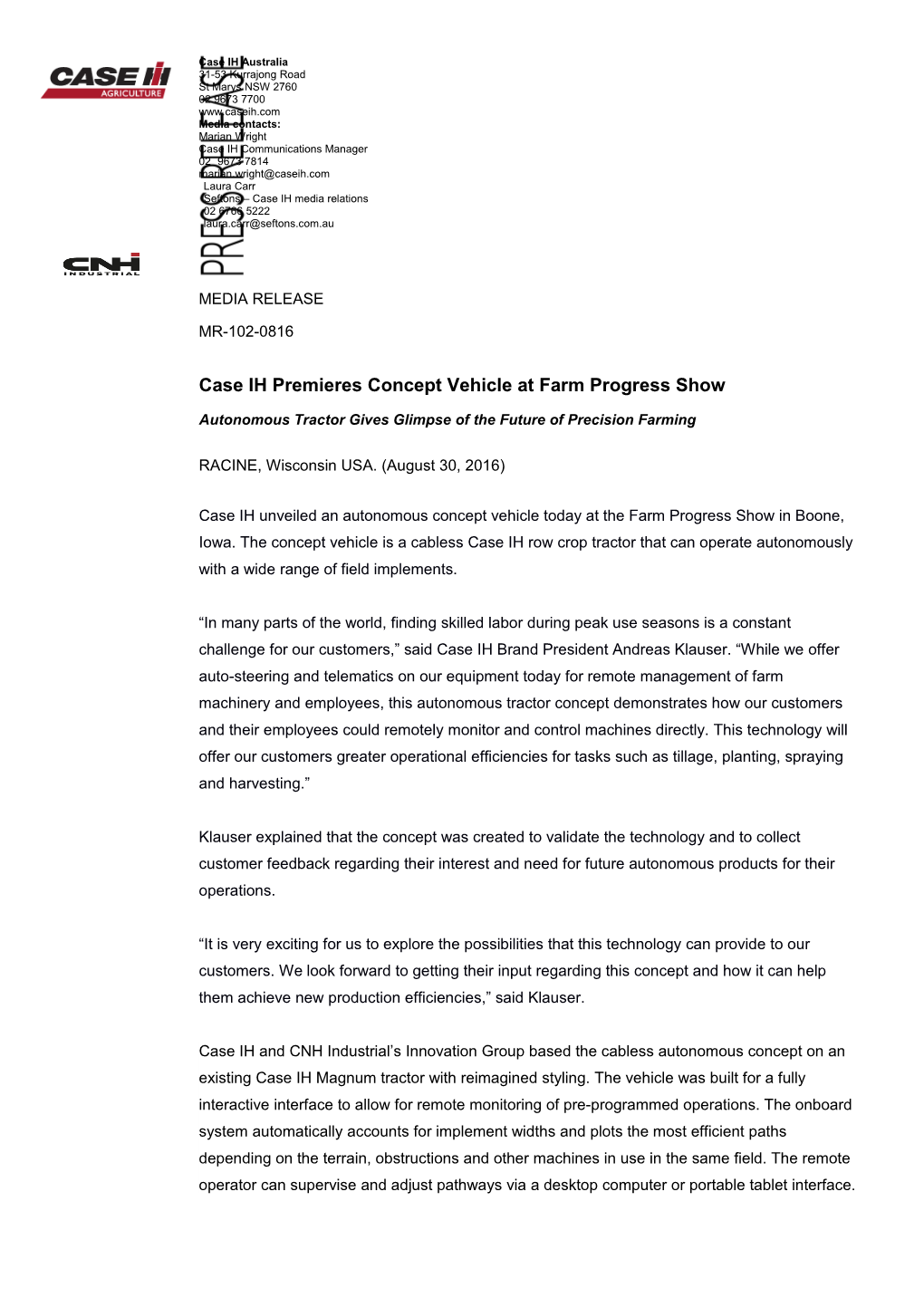 MR 102 Case IH Premieres Concept Vehicle at Farm Progress Show