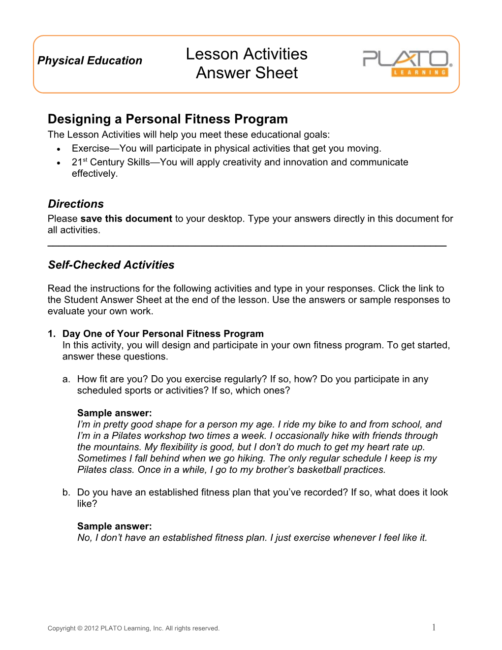 Designing a Personal Fitness Program