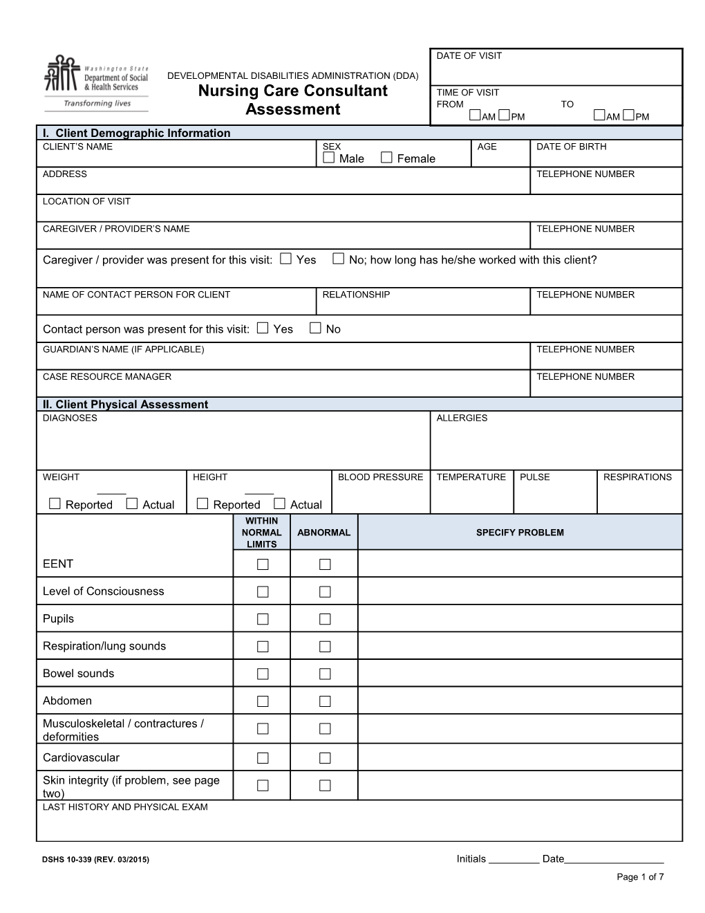 Nursing Care Consultant Assessment