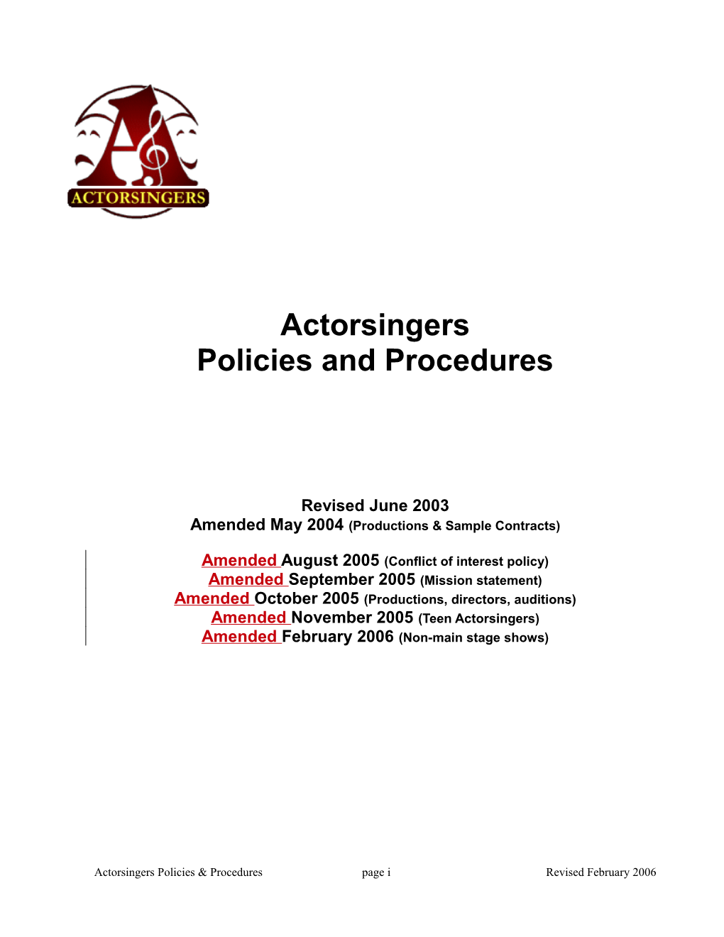 Actorsingers Policies and Procedures