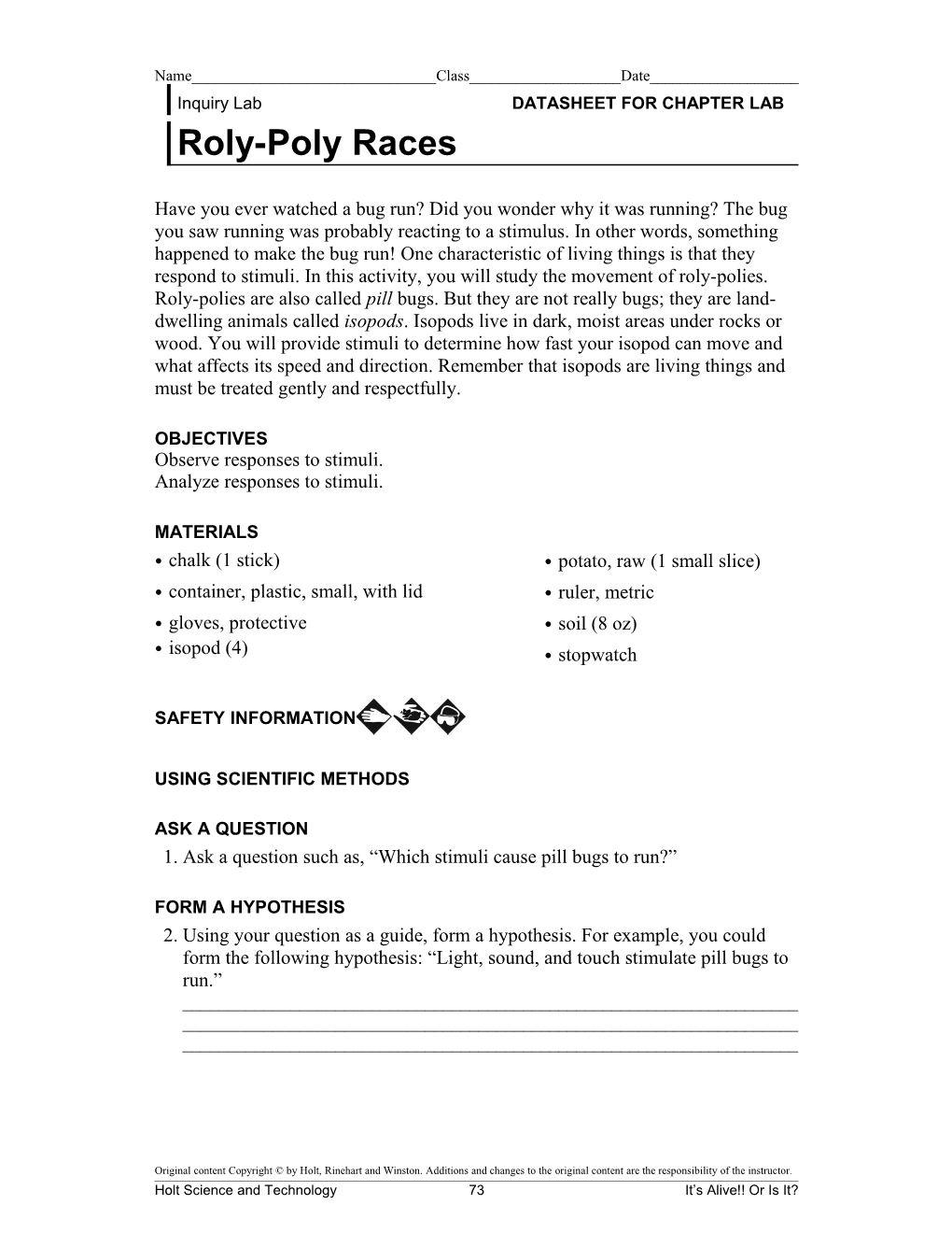 Inquiry Lab DATASHEET for CHAPTER LAB