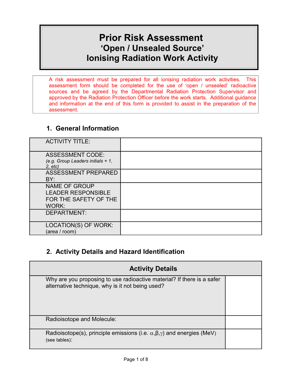 Prior Consent for the Use of Radioisotope