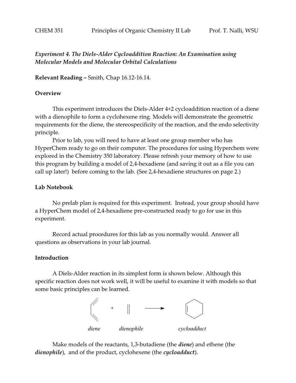 CHEM 351 Principles of Organic Chemistry II Labprof. T. Nalli, WSU