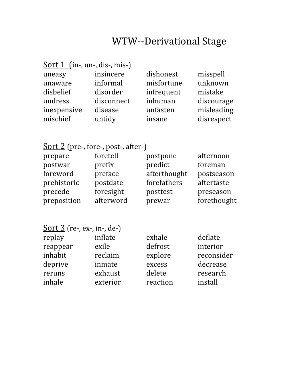 WTW Derivational Stage