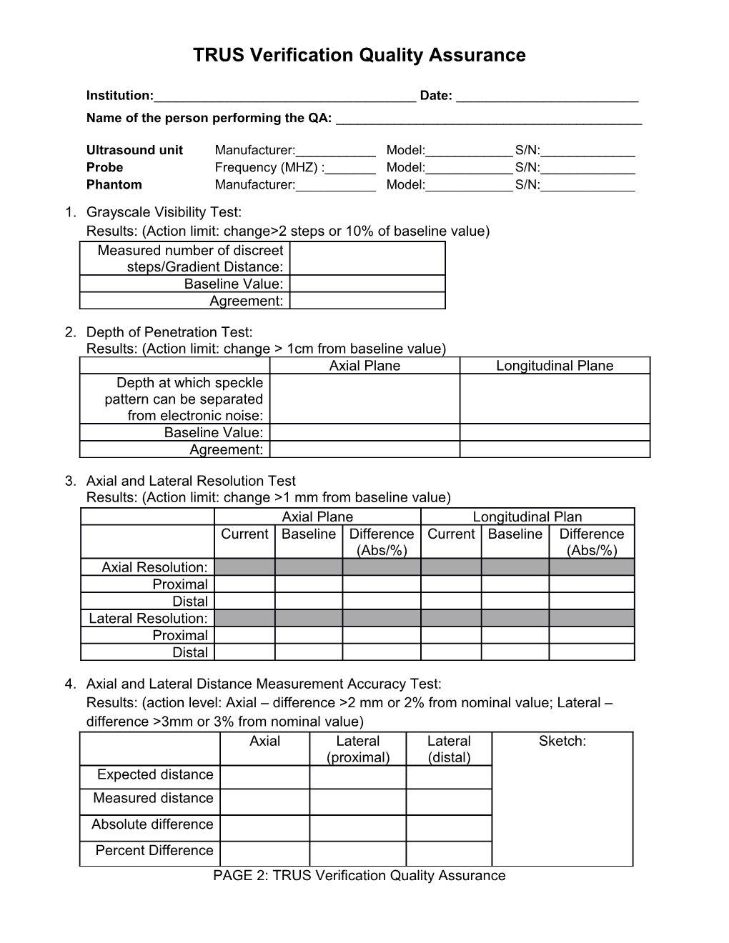 TRUS Verification Quality Assurance