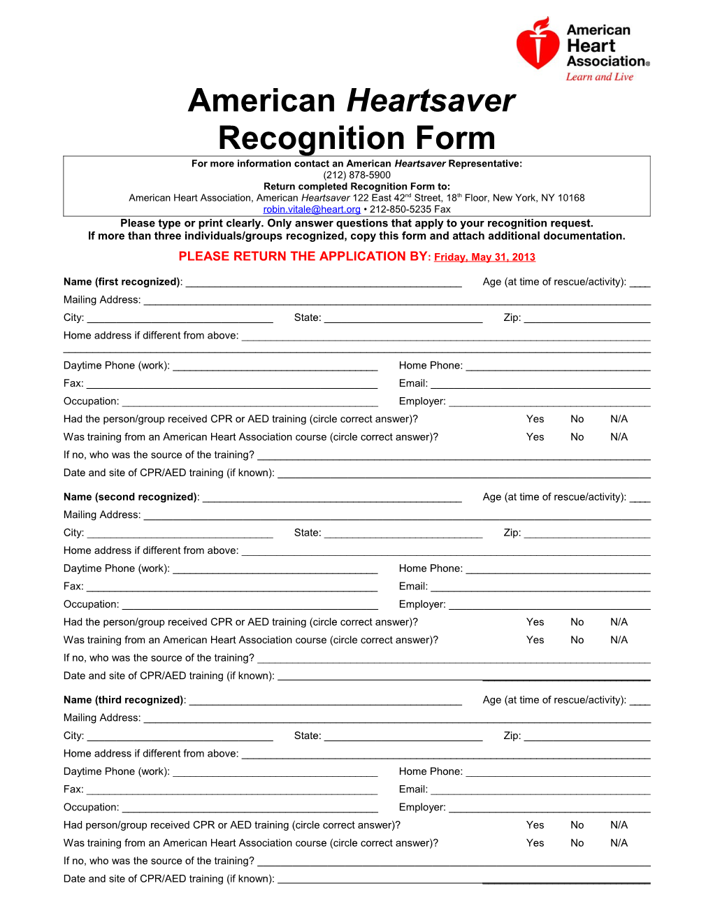 Recognition Form