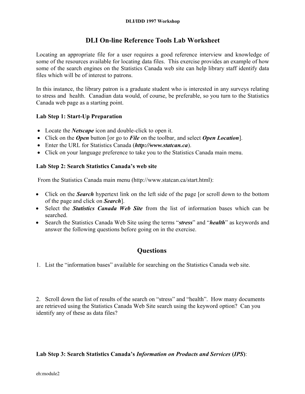 DLI On-Line Reference Tools Lab Worksheet