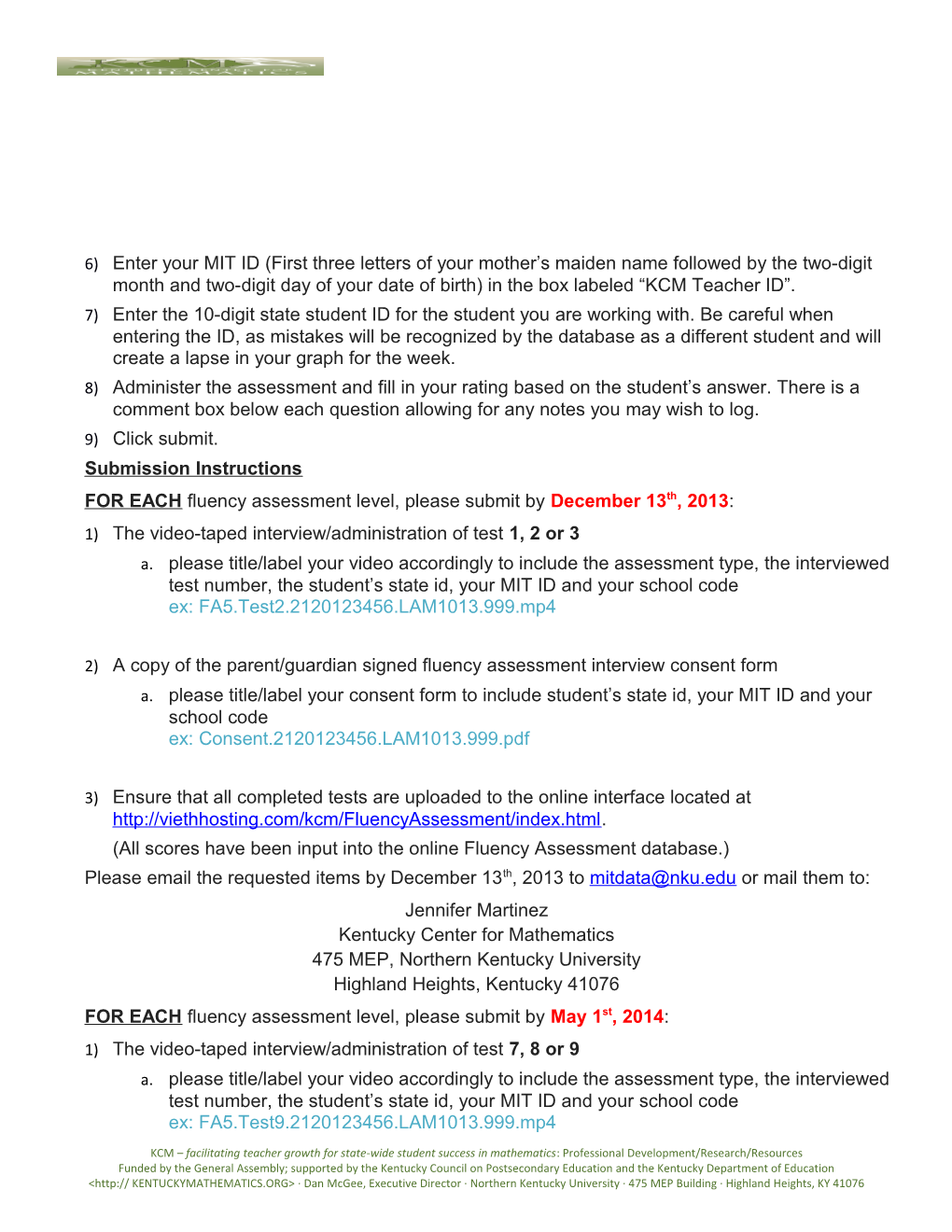 KNP Fluency Assessment Lessons Instructions and Submission Guide