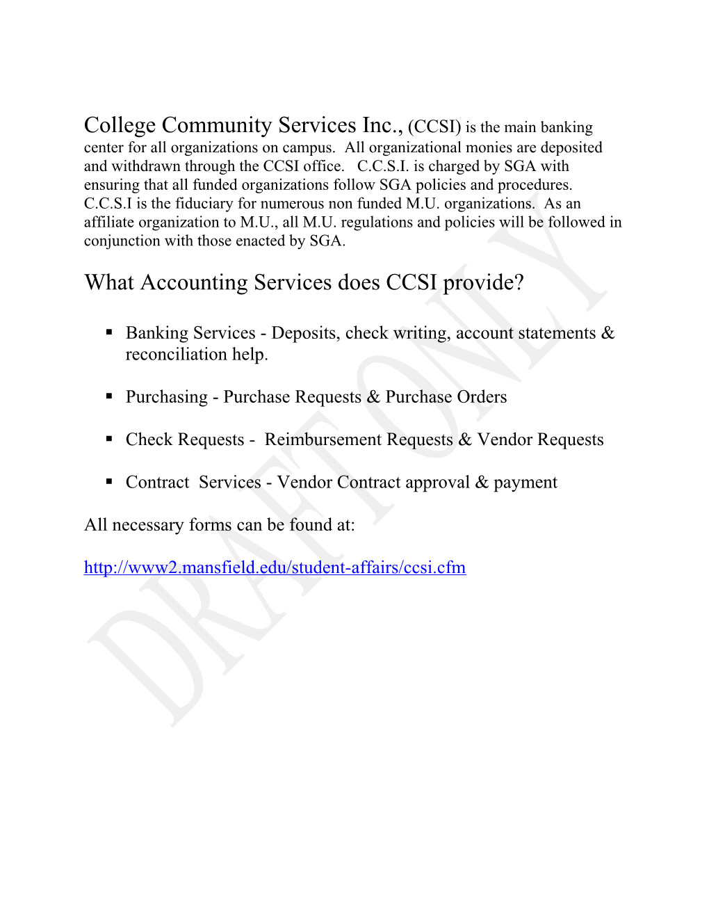 College Community Services Inc