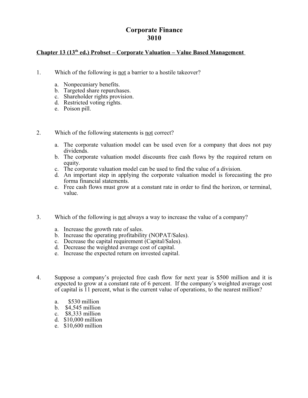 Chapter 13(13Thed.) Probset Corporate Valuation Value Based Management