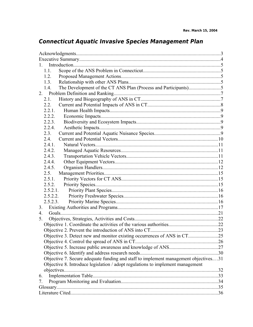 Connecticut Aquatic Invasive Species Management Plan