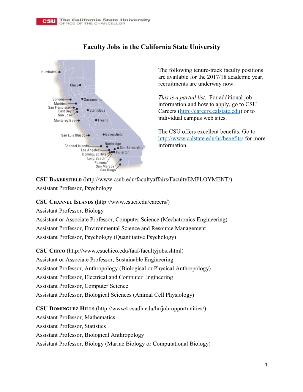 Faculty Jobs in the California State University