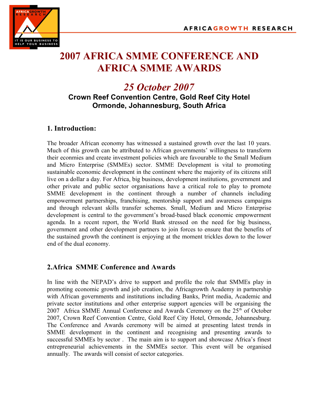 2007 Africa Smme Conference and Africa Smme Awards