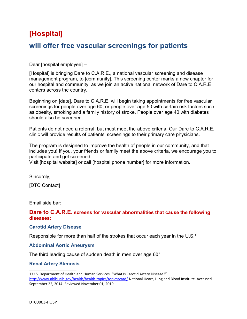 Will Offer Free Vascular Screenings for Patients