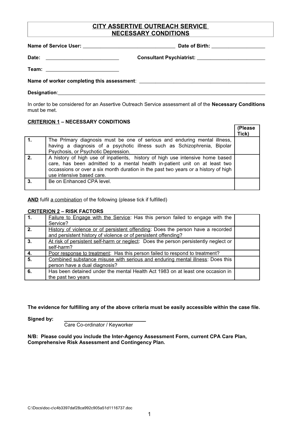 Assertive Outreach Referral Form