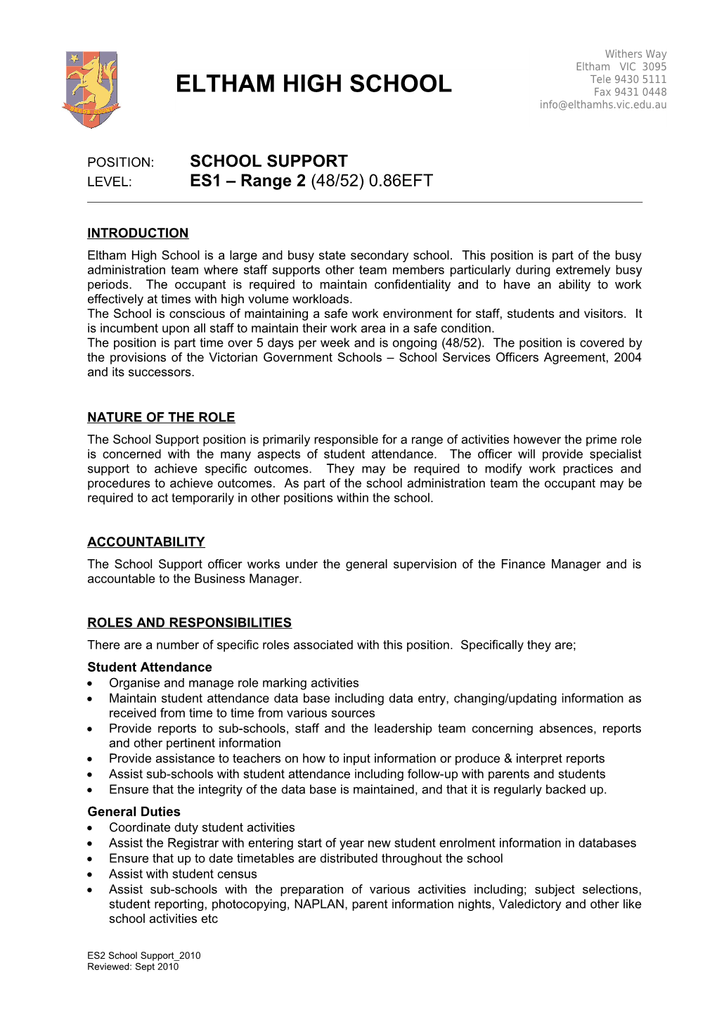 Position Description: Records and Receipts Officer (SSO 2)