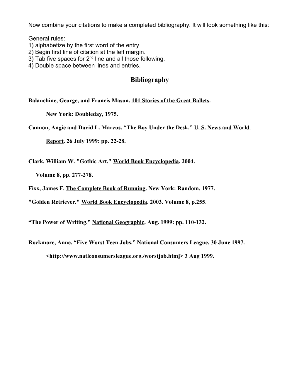 Examples of Citations for a Bibliography