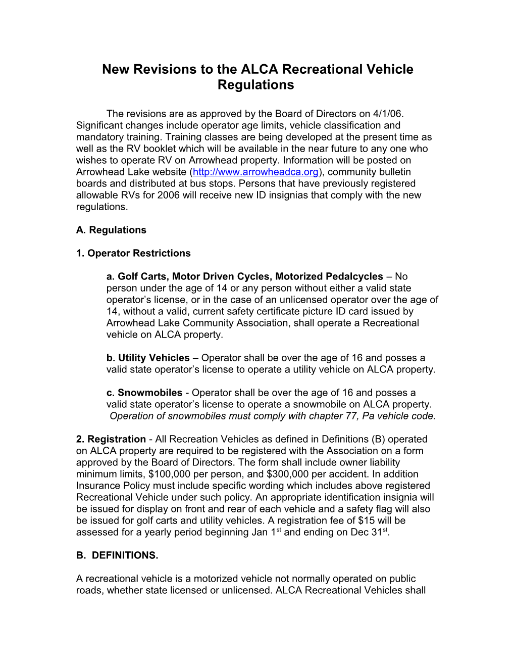 New Revisions to the ALCA Recreational Vehicle Regulations