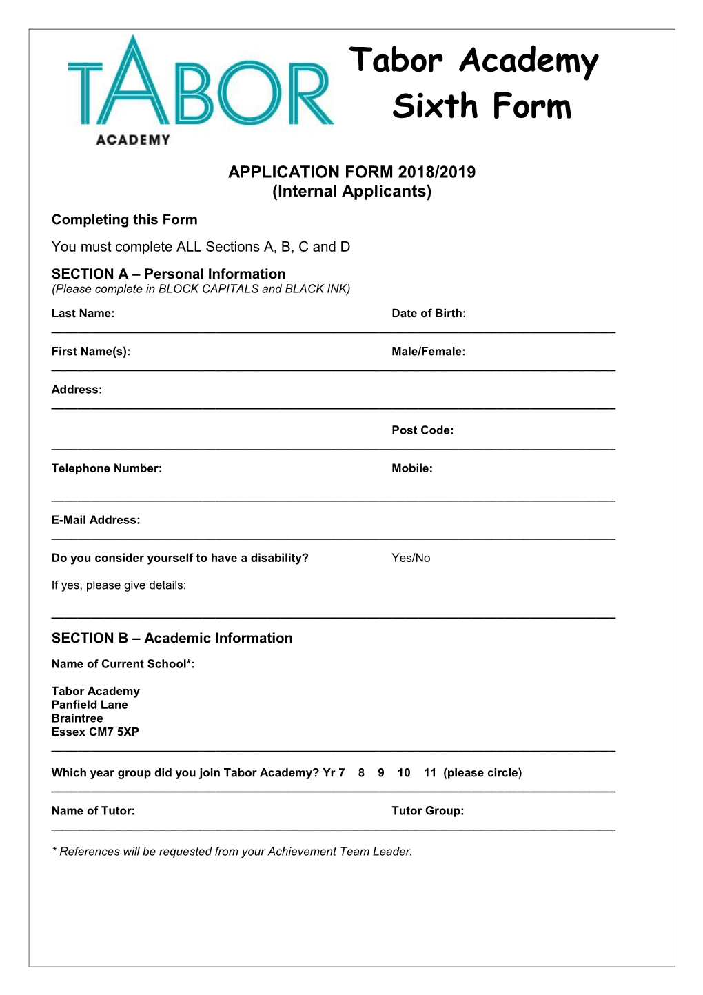 Application Form 2018/2019