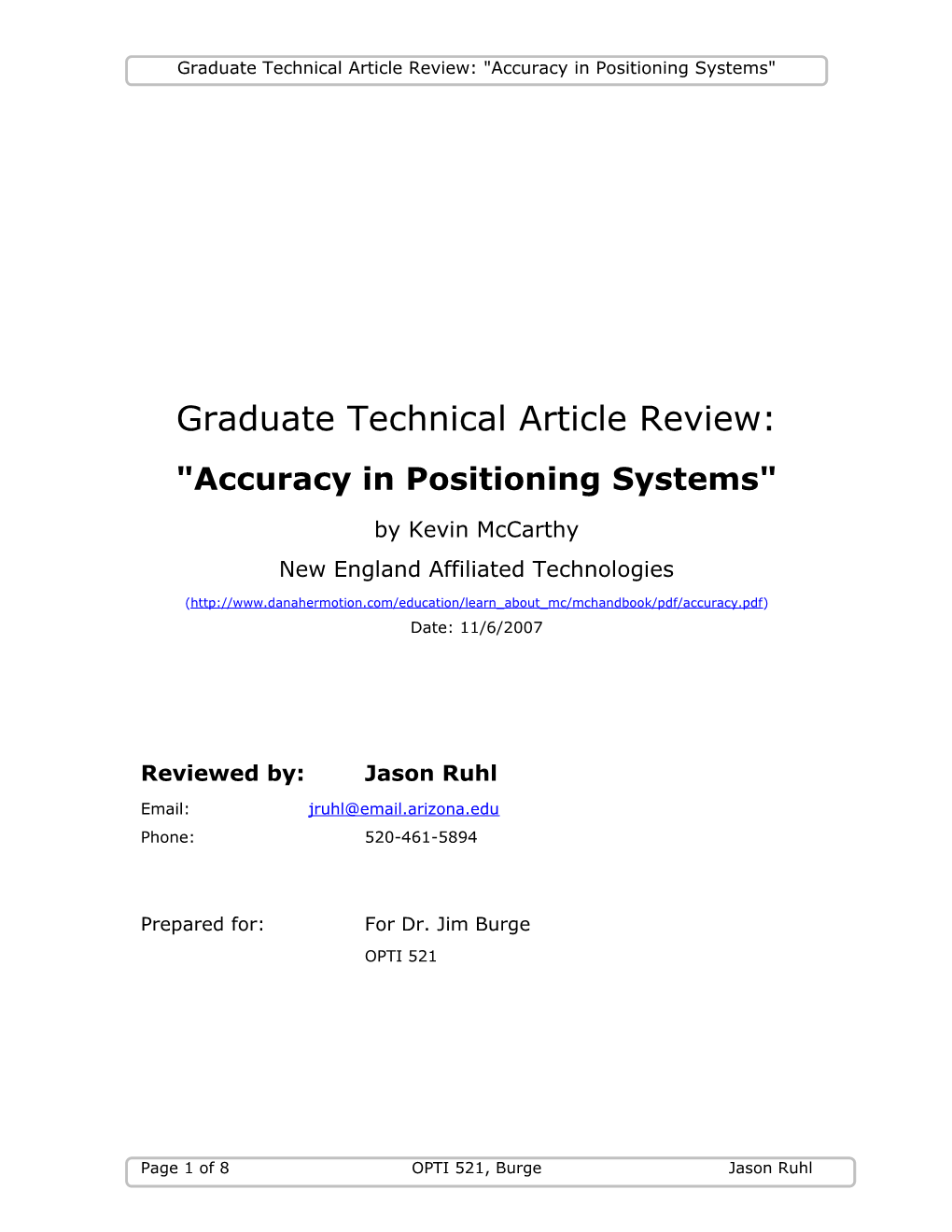 Graduate Technical Article Review