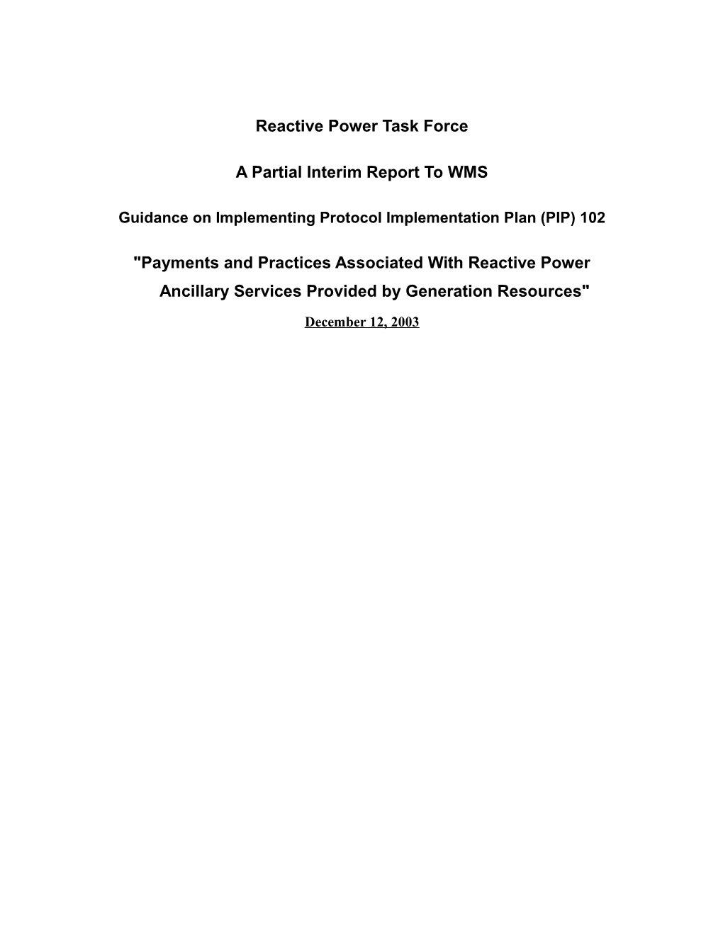 Reactive Power Task Force