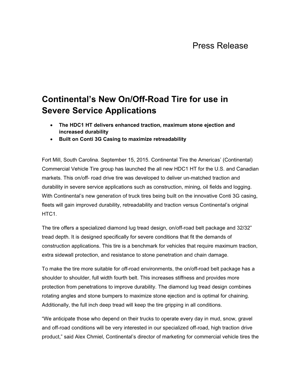 Continental S New On/Off-Road Tire for Usein Severe Serviceapplications
