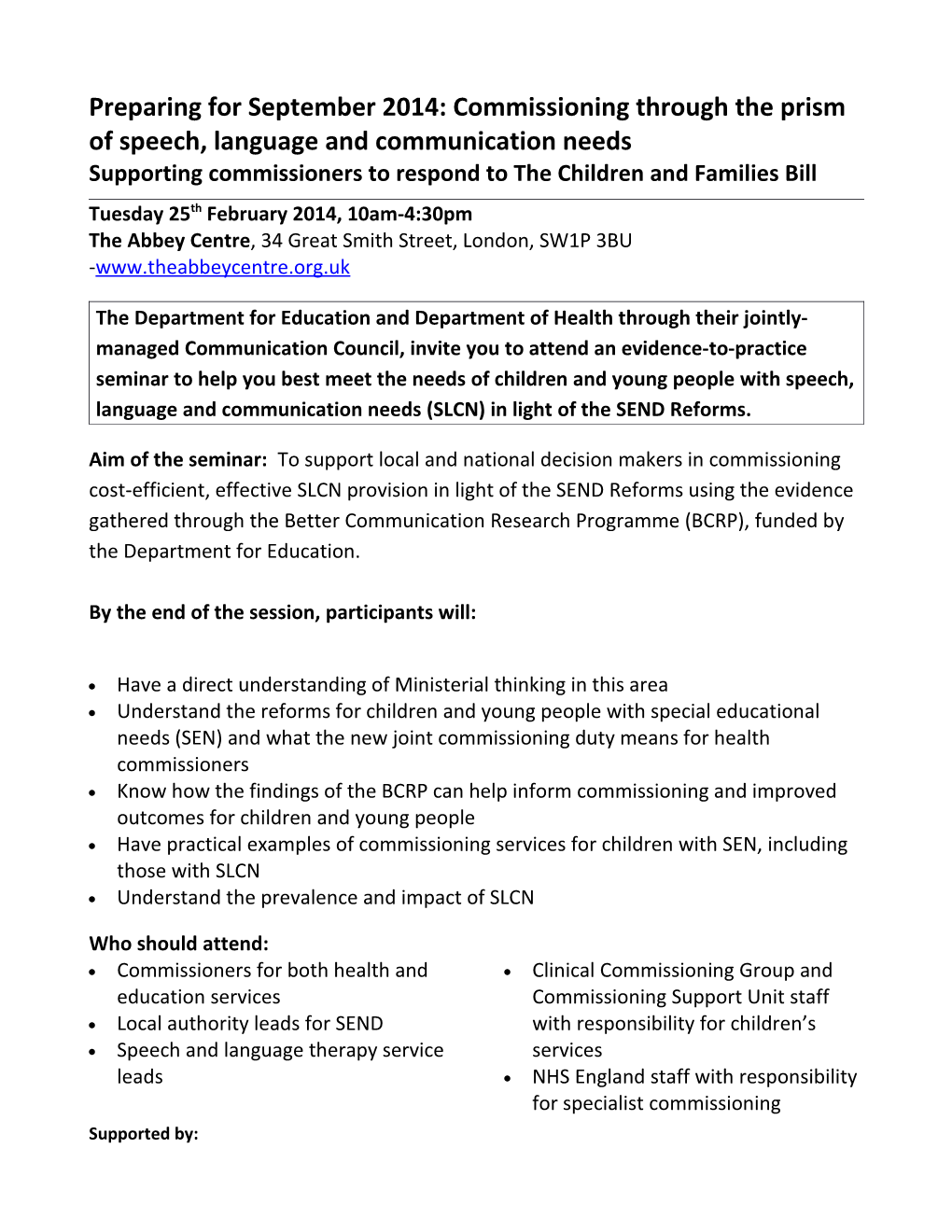 Supporting Commissioners to Respond to the Children and Families Bill