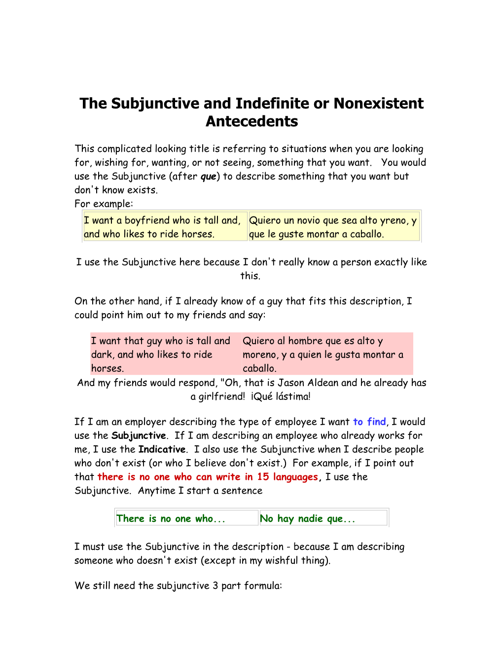 The Subjunctive and Indefinite Or Nonexistent Antecedents