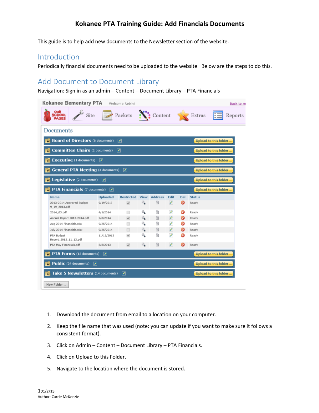 Kokanee PTA Training Guide: Add Financials Documents