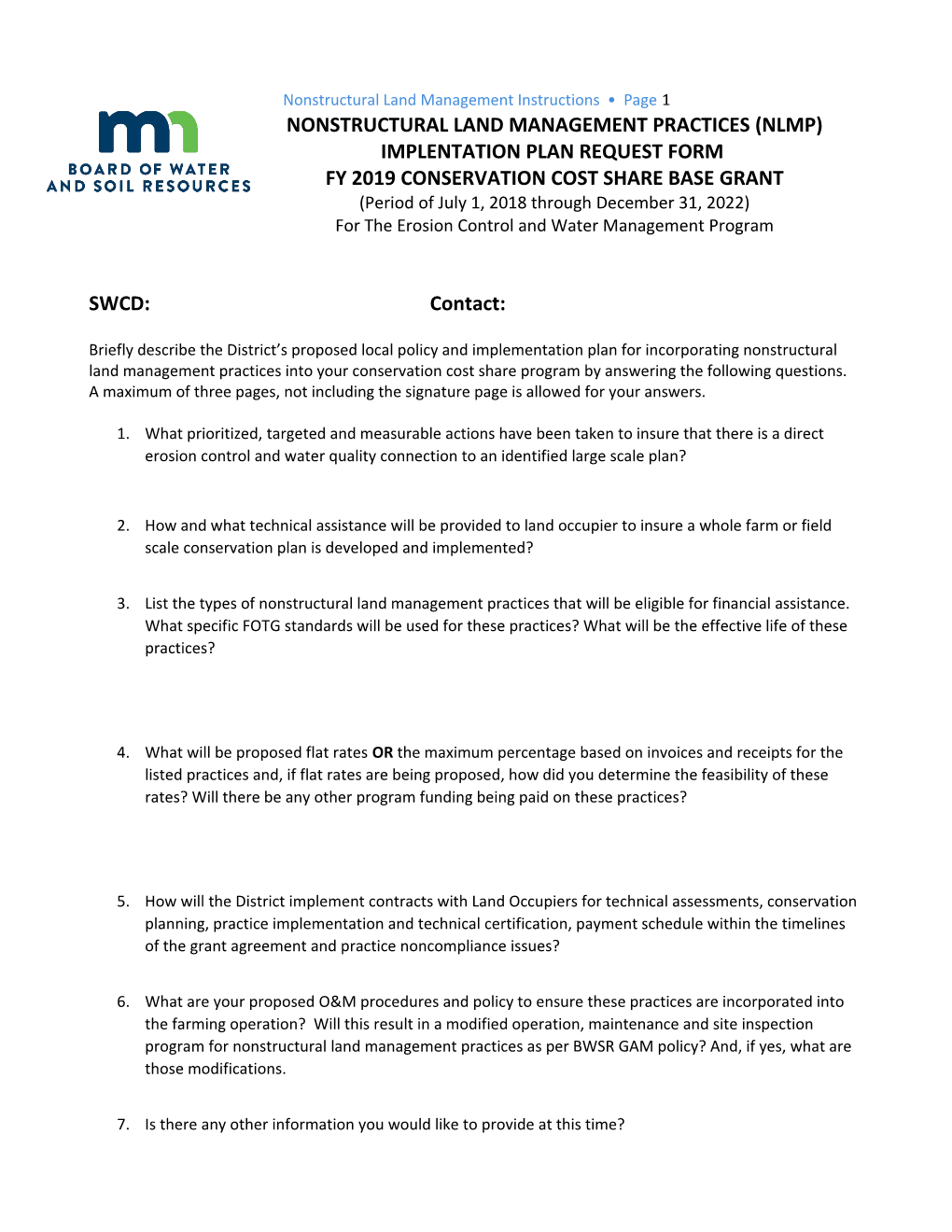 Nonstructural Land Management Instructions Page 1