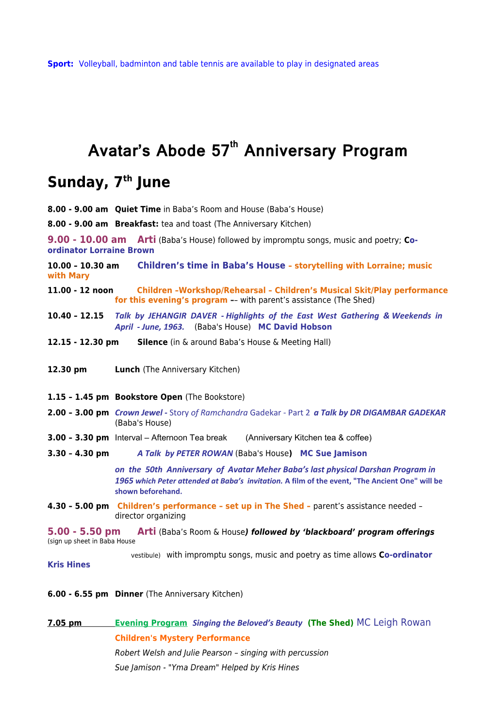 Avatar S Abode 53Rd Anniversary Program
