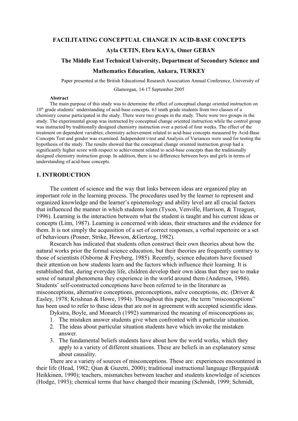 Facilitating Conceptual Change in Acid-Base Concepts