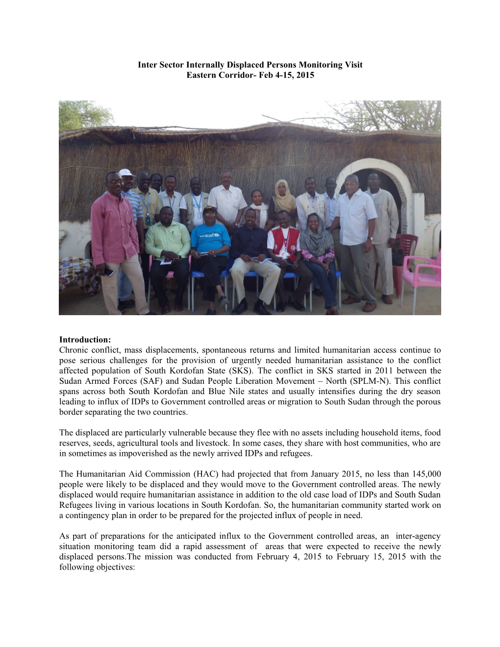 Inter Sector Internally Displaced Persons Monitoring Visit