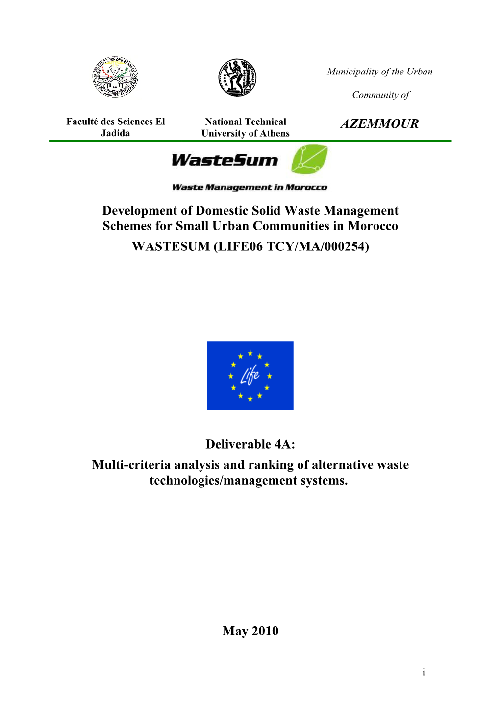 Development of Domestic Solid Waste Management Schemes for Small Urban Communities in Morocco