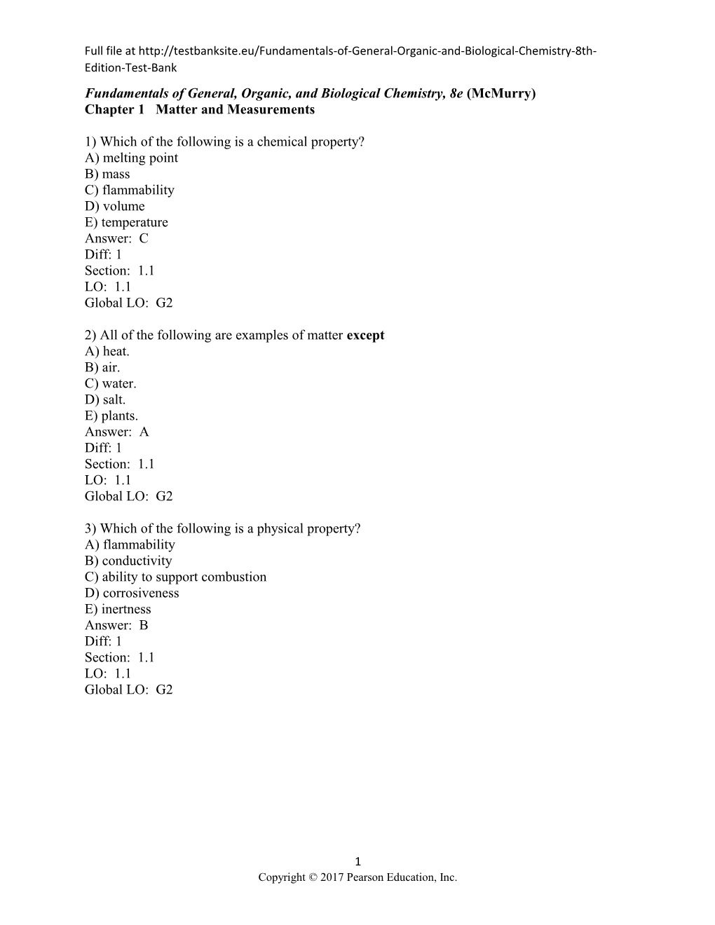 Fundamentals of General, Organic, and Biological Chemistry, 8E (Mcmurry)