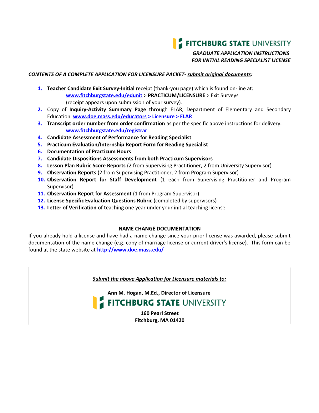 Graduate Licensure Application Instructions
