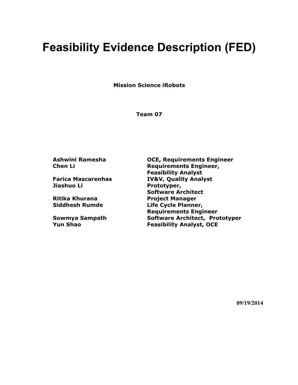 Feasibility Evidence Description (FED)Version 1.1