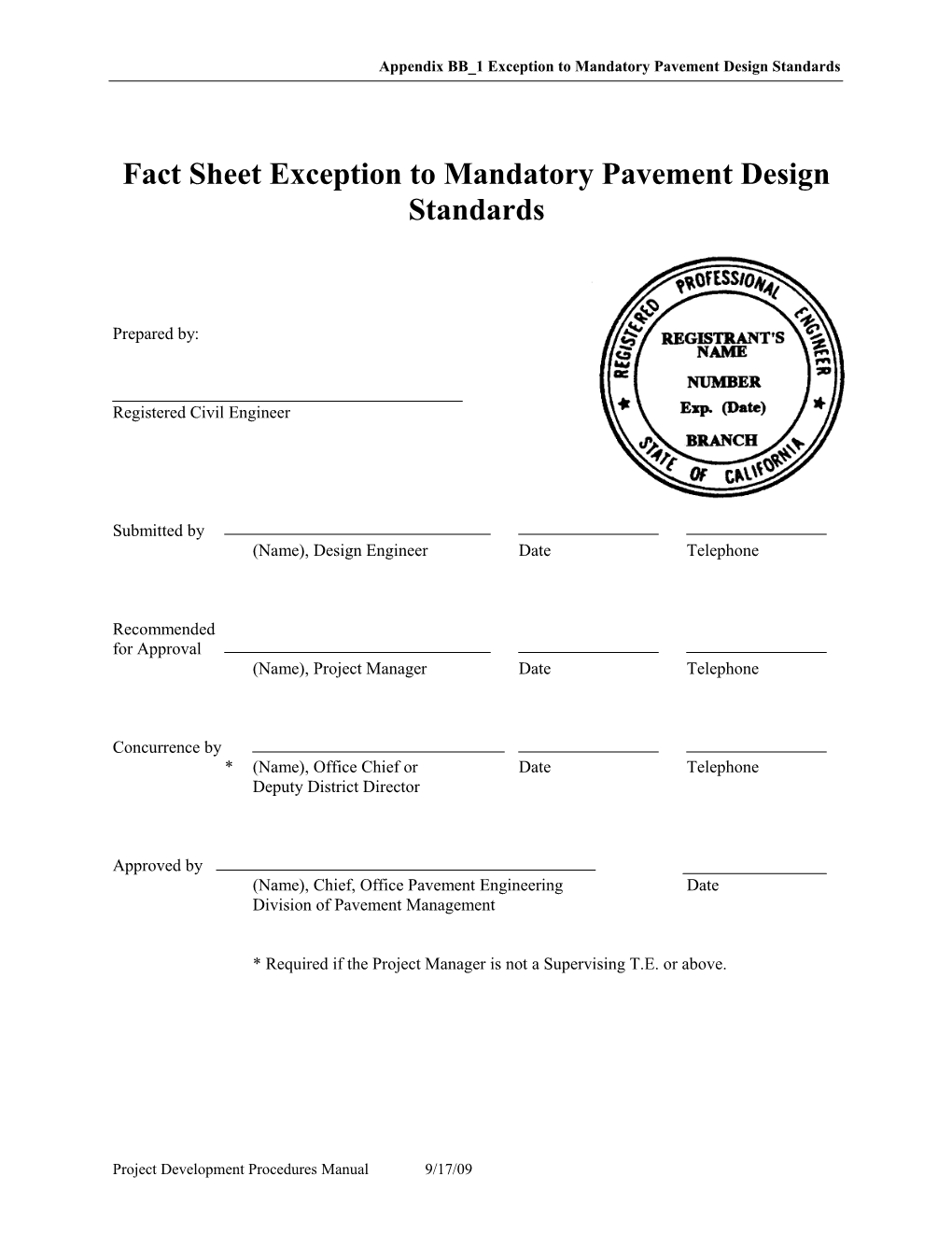 Fact Sheet Exception to Mandatory Pavement Design Standards