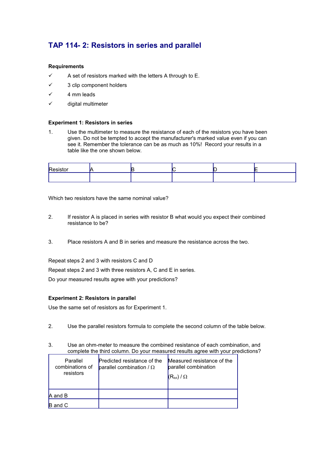 TAP 114- 2: Resistors in Series and Parallel