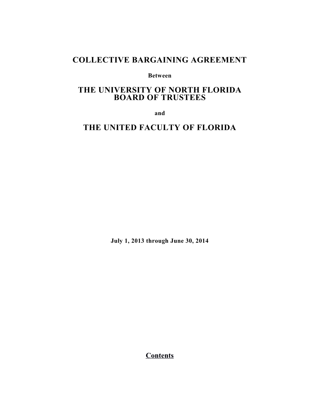 UNF UFF Collective Bargaining Agreement 2013-2014