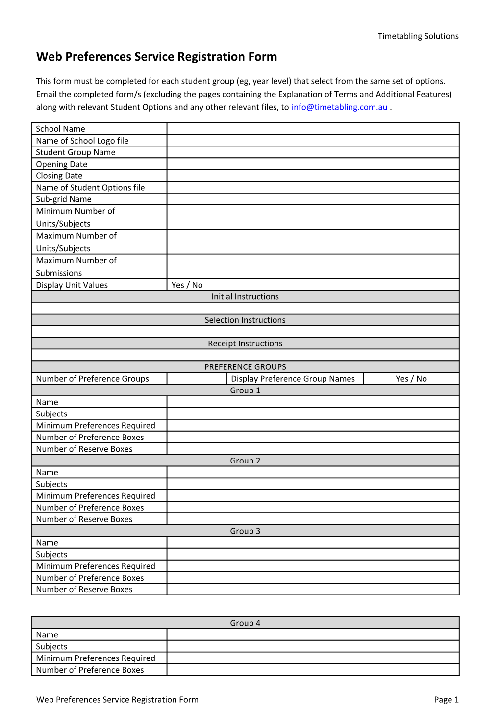 Web Preferences Service Registration Form