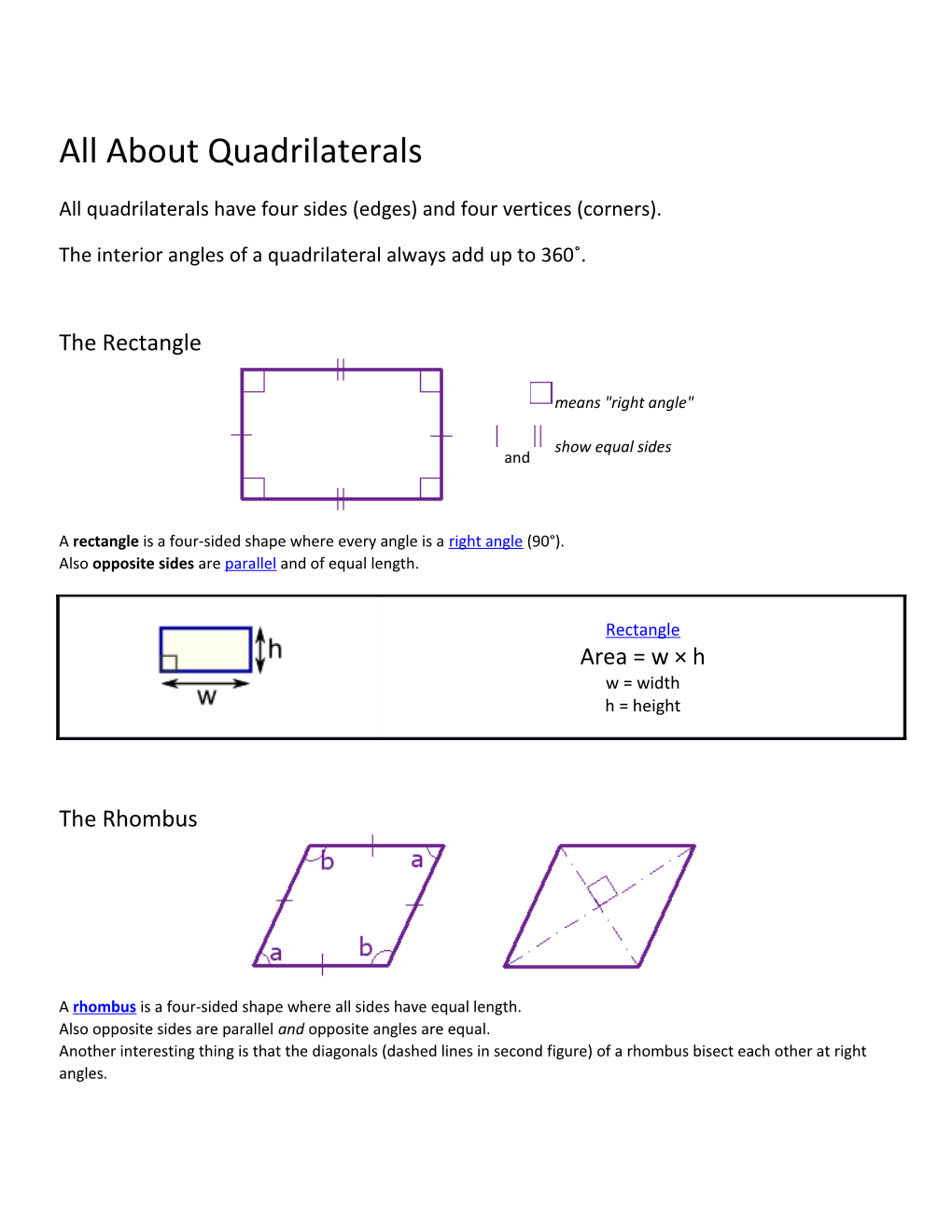 All Quadrilaterals Have Four Sides (Edges) and Four Vertices (Corners)