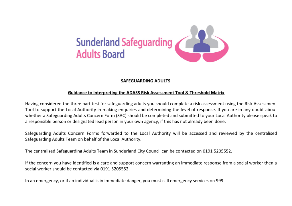 Guidance to Interpreting the ADASS Risk Assessment Tool & Threshold Matrix