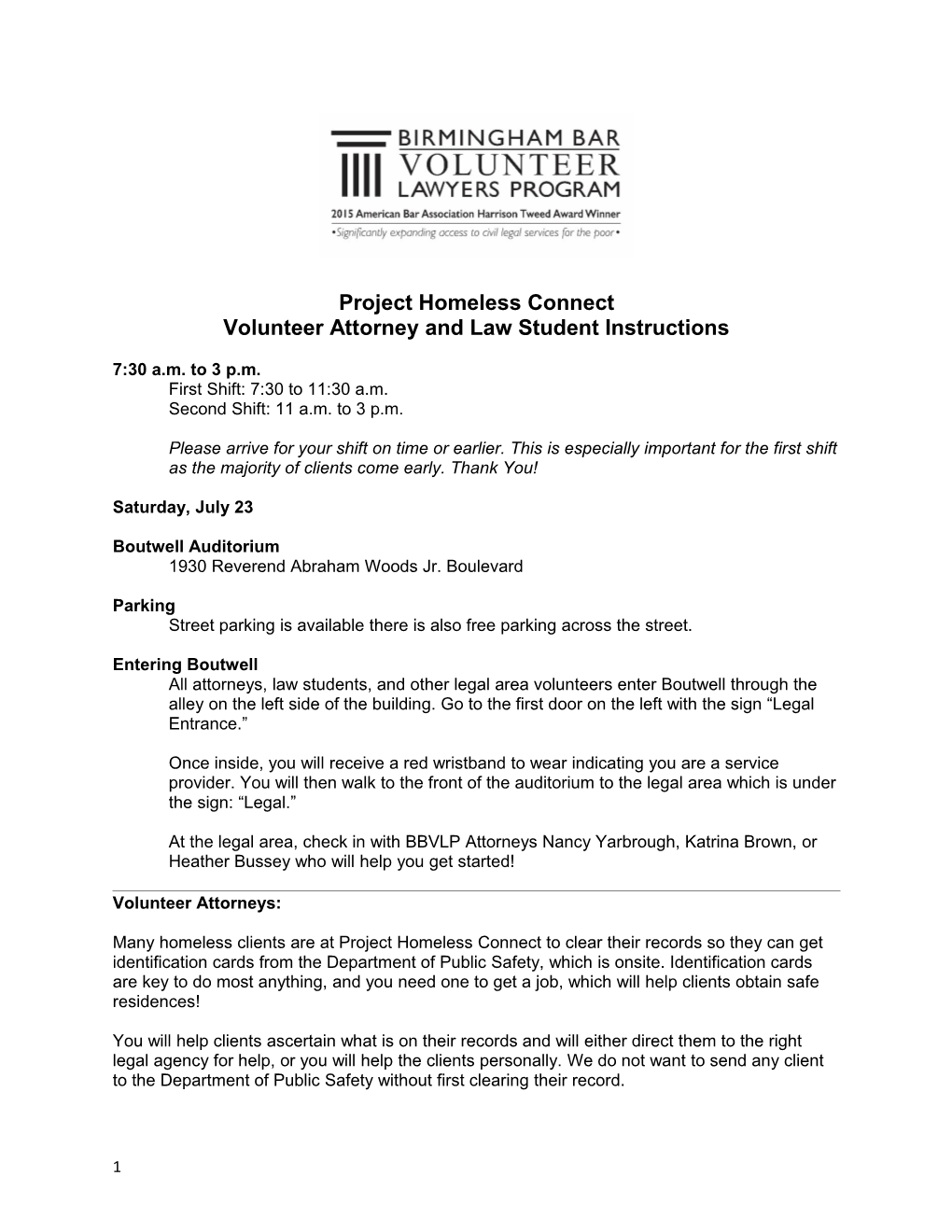 Volunteer Attorney and Law Student Instructions